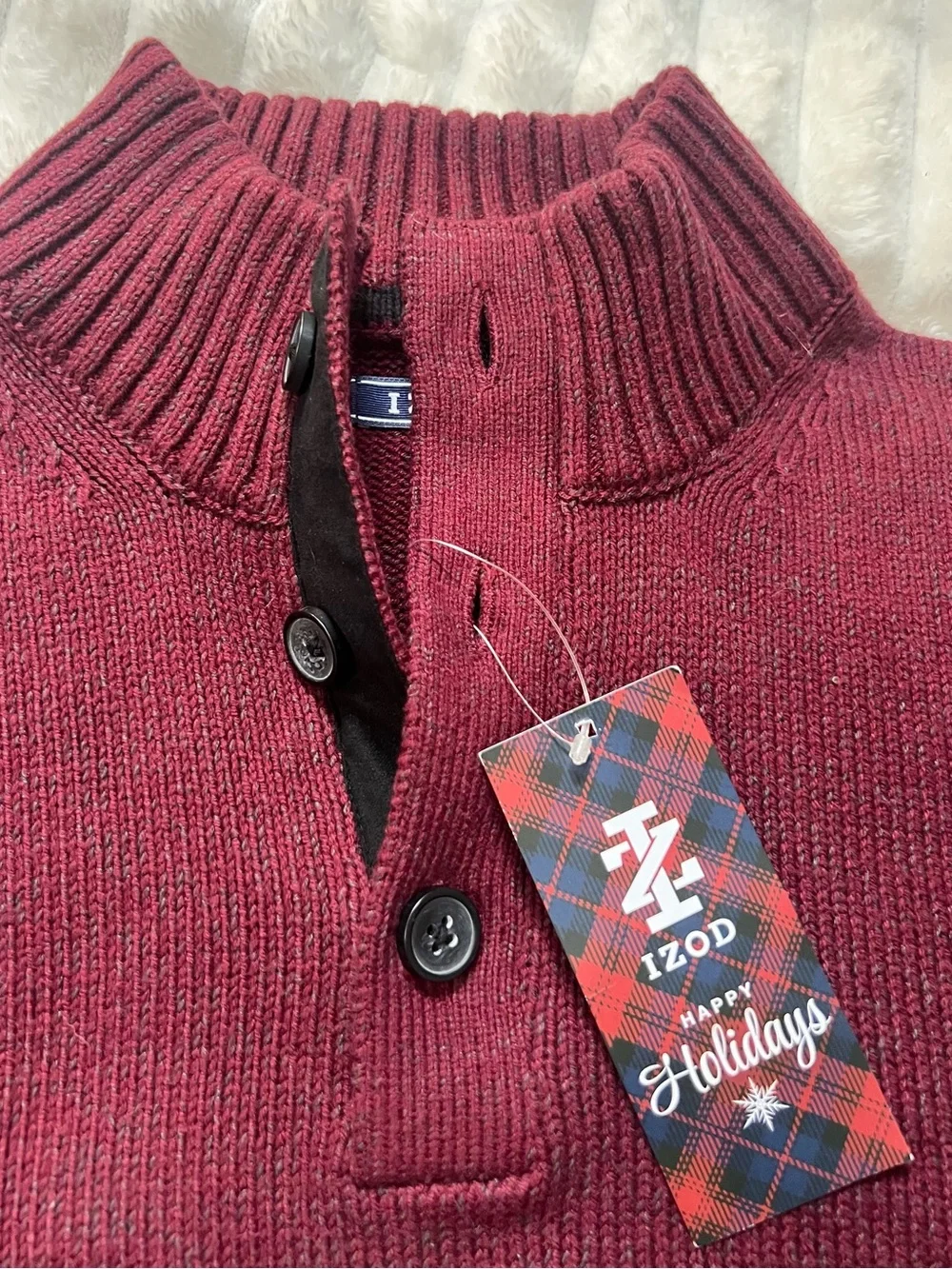 Izod Men's Ribbed Half-Zip Sweater in Burgundy